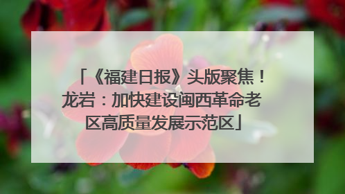 《福建日报》头版聚焦！龙岩：加快建设闽西革命老区高质量发展示范区