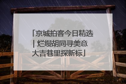 京城拍客今日精选｜烂缦胡同寻美意 大吉巷里探新标